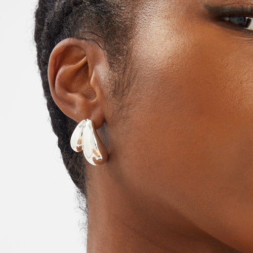 Silver Double Curve Drop Earrings