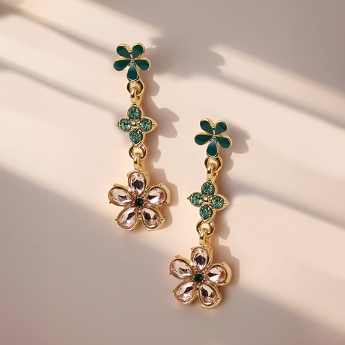Multi Triple Gem Flower Drop Earrings