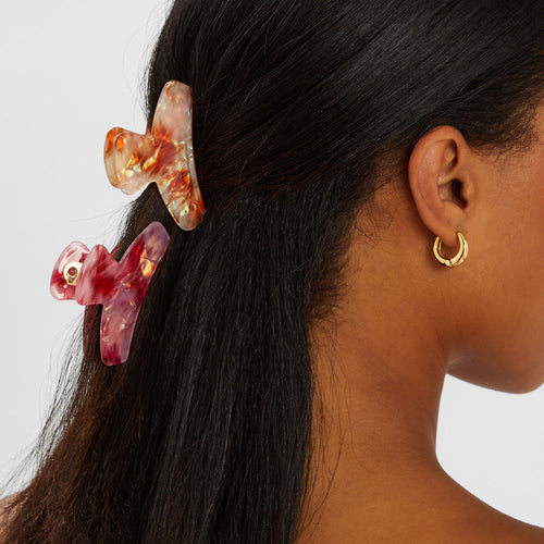 Pink Marble Resin Claw Clips