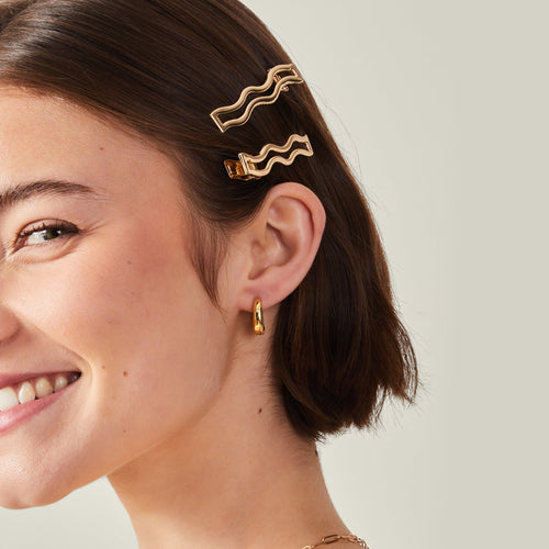 Gold Metal Wiggle Snap Hair Clip Set Of 2