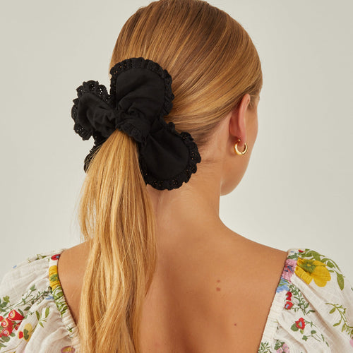 Black Oversized Flower Hair Scrunchie
