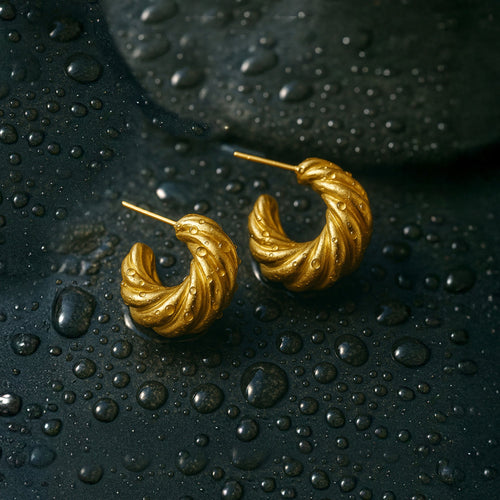 14k Gold-Plated Waterproof Stainless Steel Twist Hoop Earrings