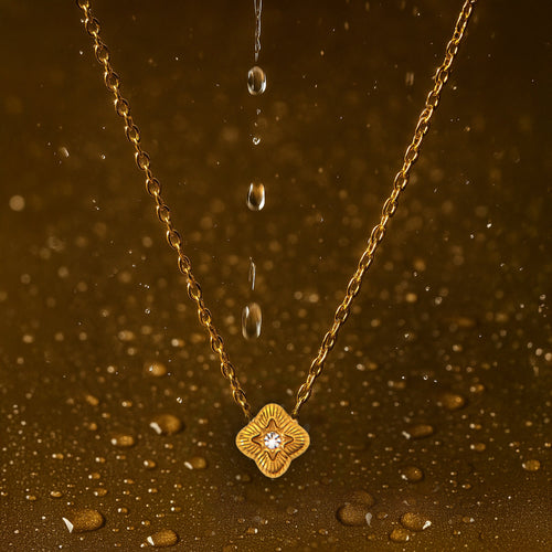 14k Gold-Plated Waterproof Stainless Steel Clover Pendant Necklace