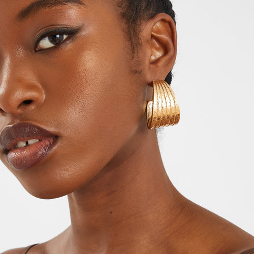 Gold Textured Ridge Hoop Earrings