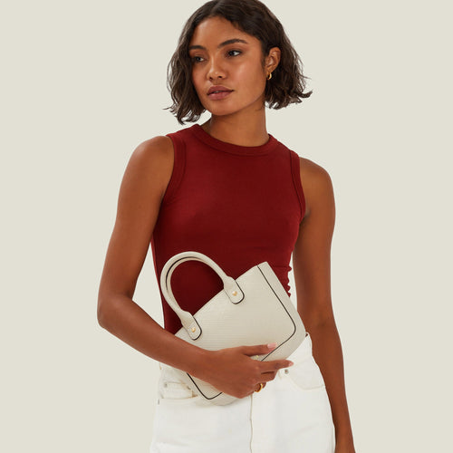 Cream Mini Woven Faux Leather Handbag