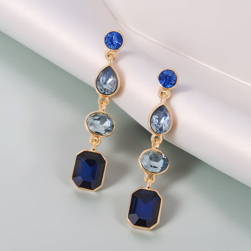 Long Gemstone Drop Earrings Blue