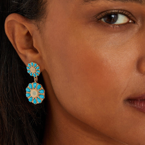 Turquoise Blue Flower Drop Earrings