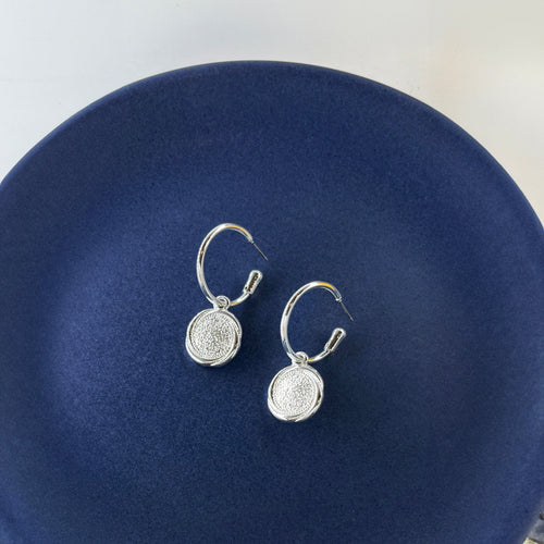 Silver Coin Hoop Earrings