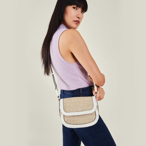 Cream Woven Satchel Sling Bag