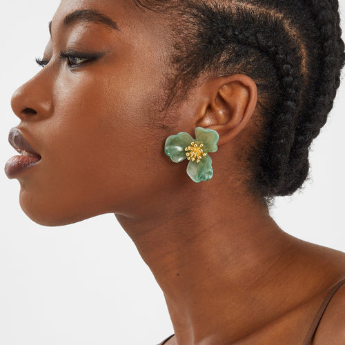 Green Resin Flower Statement Stud Earrings