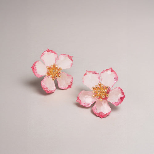 Pink Resin Flower Statement Stud Earrings