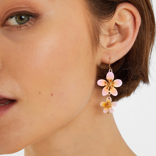 Tropical Flower Enamel Drop Earrings