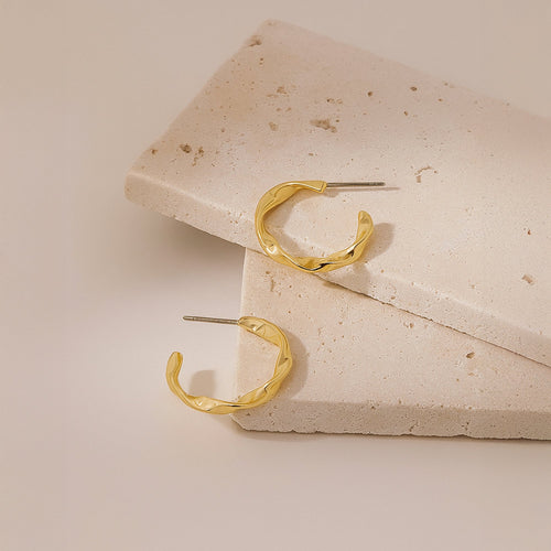 14k Real Gold-Plated Twist Hoop Earrings