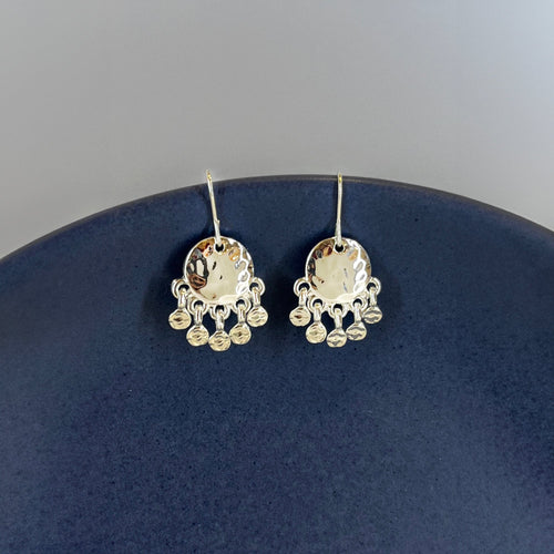 Silver Small Hammered Disc Chandelier Earrings