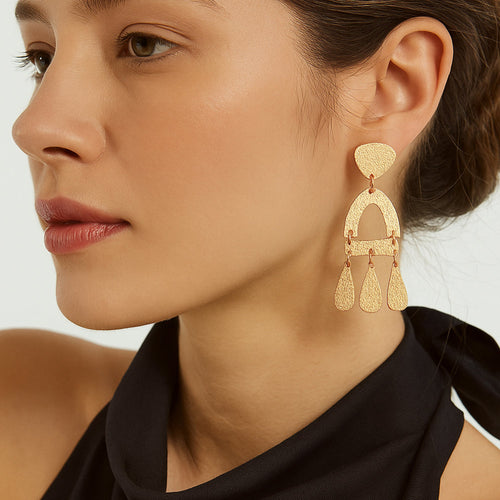Gold Textured Triple Drop Earrings
