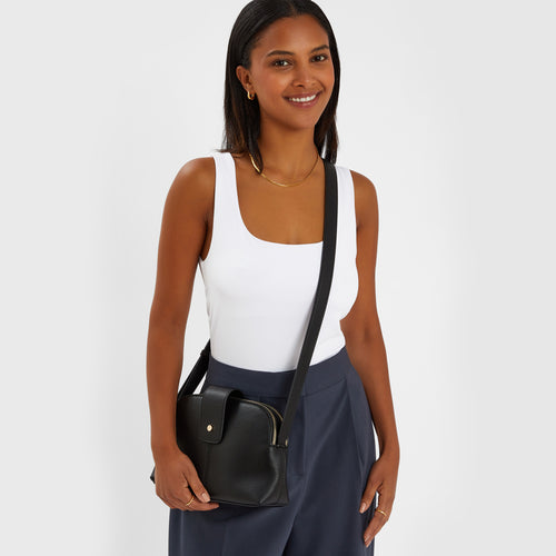Black Double-Zip Flap Sling Bag