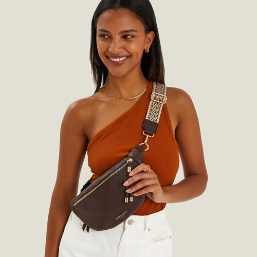Brown Webbing Strap Sling Bum Bag
