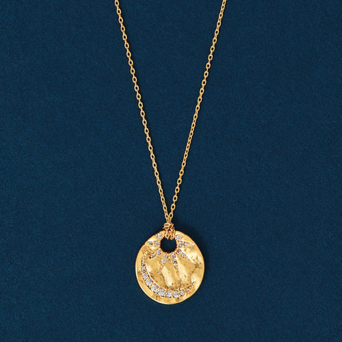 14k Real Gold-Plated Celestial Diamante Pendant Necklace