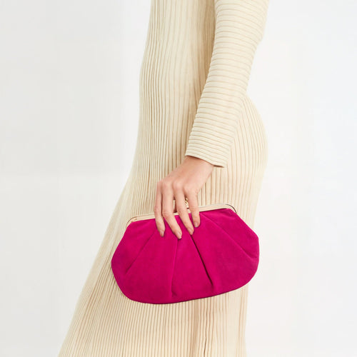 Pleated Suedette Clutch Bag Pink