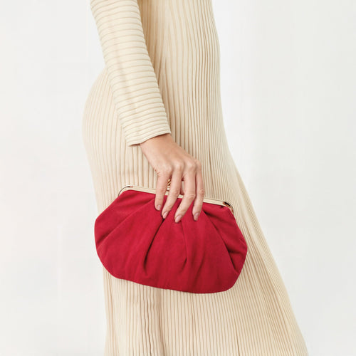 Pleated Suedette Clutch Bag Red