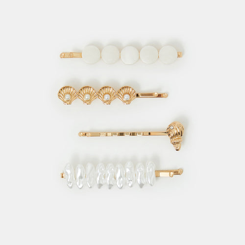 Gold Shell Pearl Hair Slides Set Of 4