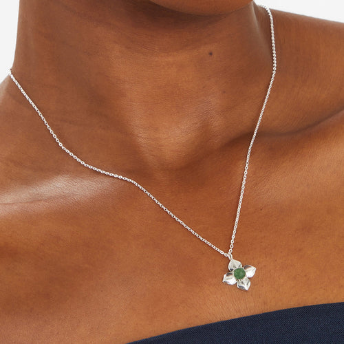 Sterling Silver-Plated Aventurine Clover Pendant Necklace