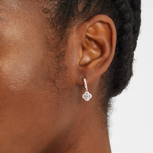Sterling Silver-Plated Clover Drop Hoop Earrings