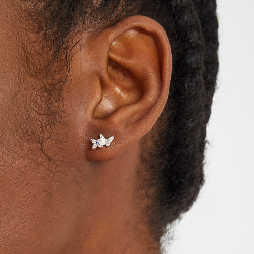 Sterling Silver-Plated Butterfly Gem Stud Earrings