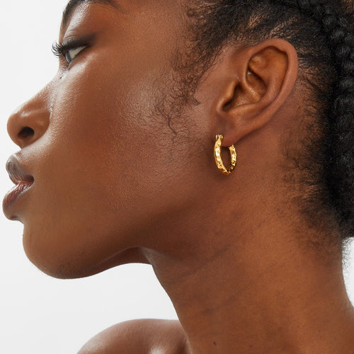 14k Gold-Plated Diamond Cut Horseshoe Hoop Earrings