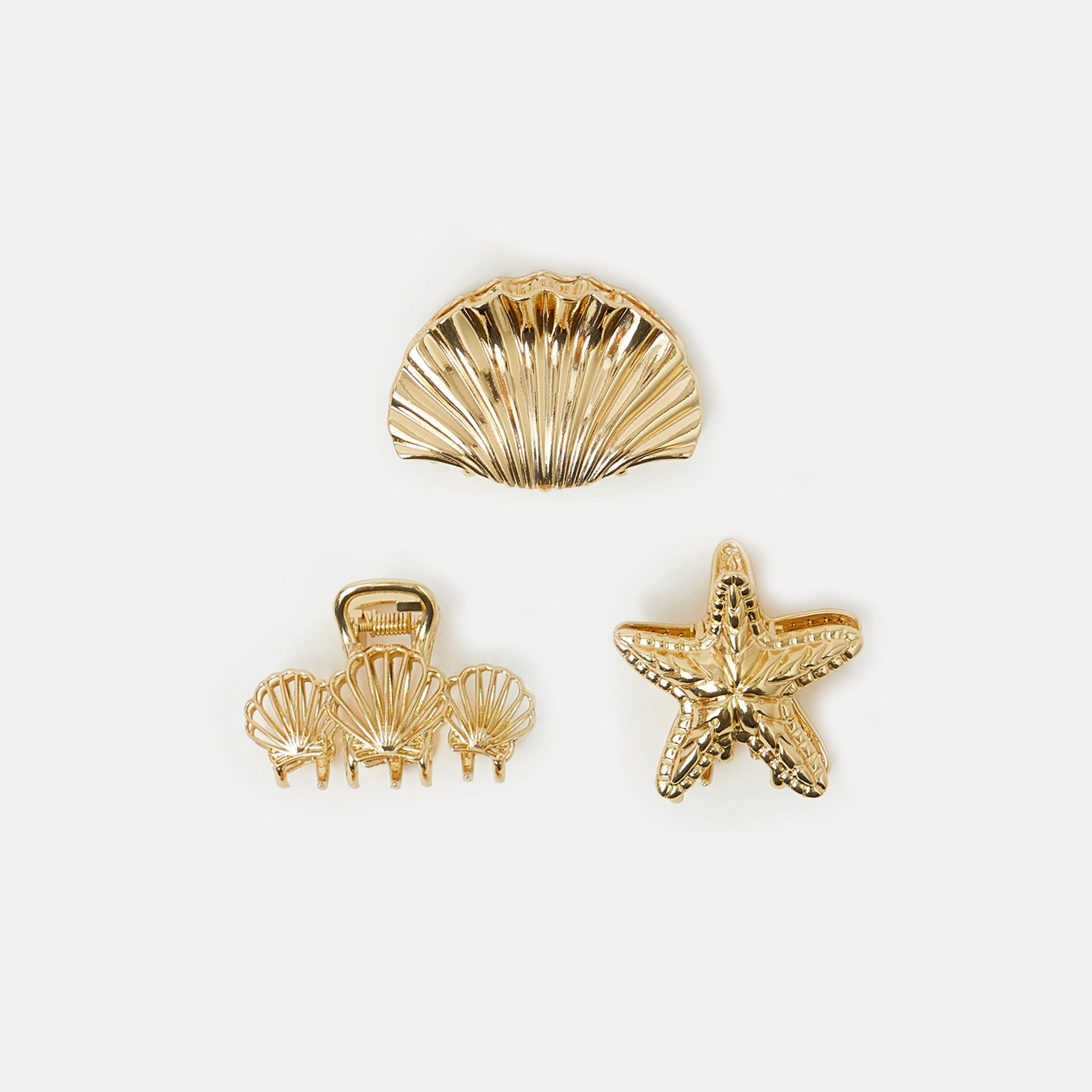 Gold Metal Shell Claw Clips Set Of 3