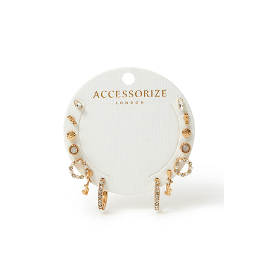 Pearl Gem Stud and Hoop Earrings Set of 7