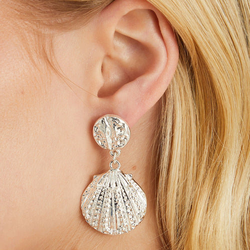 Seashell Drop Earrings Silver