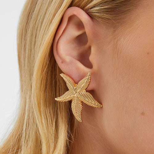 Gold Statement Starfish Stud Earrings