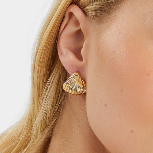 Shell Huggie Hoop Earrings Gold
