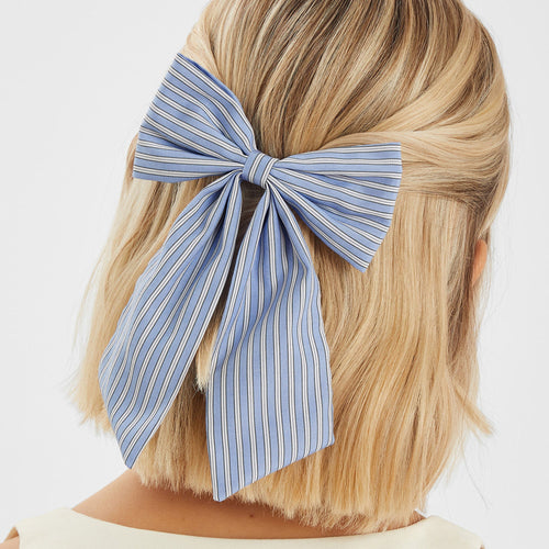 Blue Stripe Bow Hair Clip