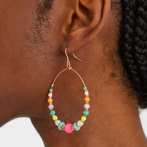 Multi Beaded Hoop Drop Earrings