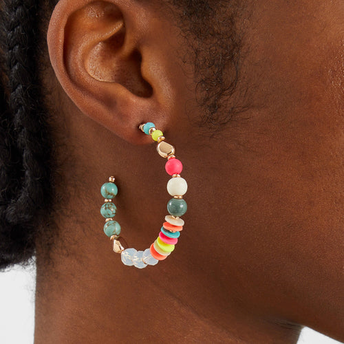 Multi Chunky Beaded Hoop Earrings
