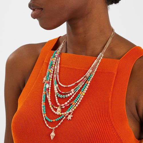 Bead Charm Layered Necklace Multi