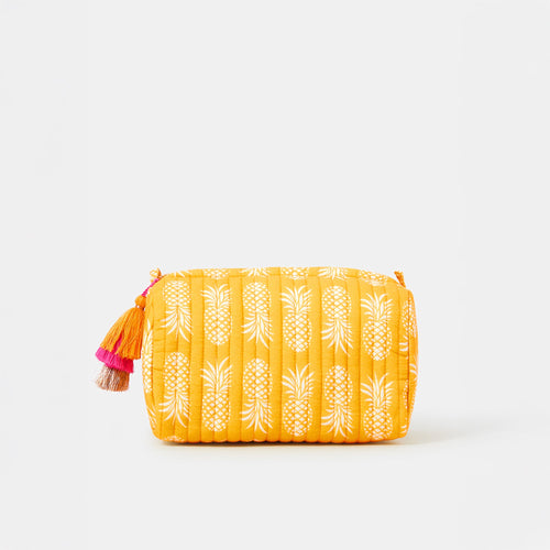 Yellow Quilted Pineapple Medium Make Up Bag