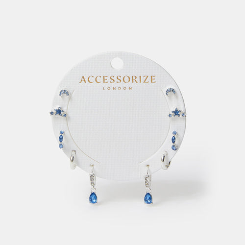 Silver Diamante Gem Stud and Hoop Earrings
