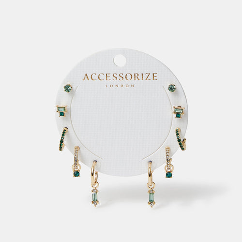Gold Gemstone Stud and Hoop Earrings