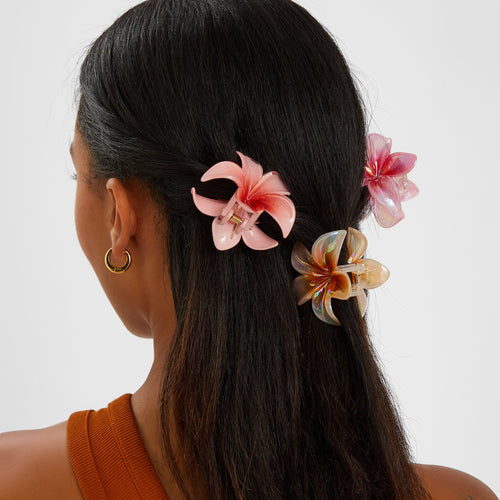 Pink Med Flower Claw Set of 3