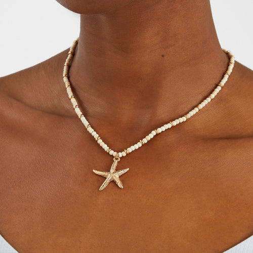 Beaded Round Starfish Necklace White