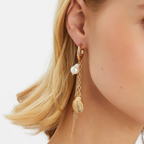 Gold Ocean Charm Hoop Drop Earrings Gold