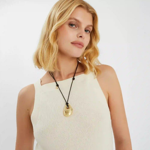 14k Gold-Plated Pendant Leather Cord Necklace