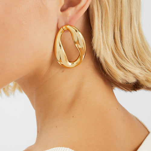 14K Gold-Plated Molten Loop Stud Earrings