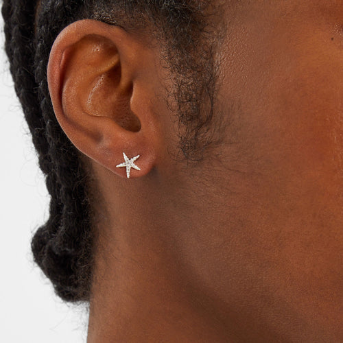 Sterling Silver-Plated Sparkle Starfish Stud Earrings