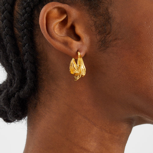14k Real Gold-Plated Chunky Hammered Hoop Earrings