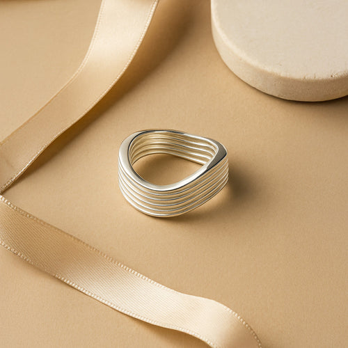 Sterling Silver-Plated Wave Ring Silver-Medium