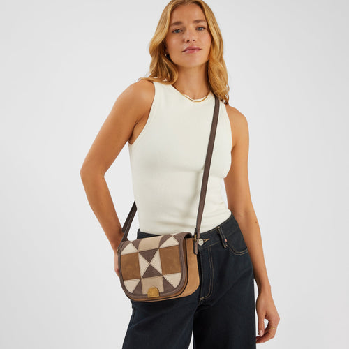 Brown Patch Work Sling Bag